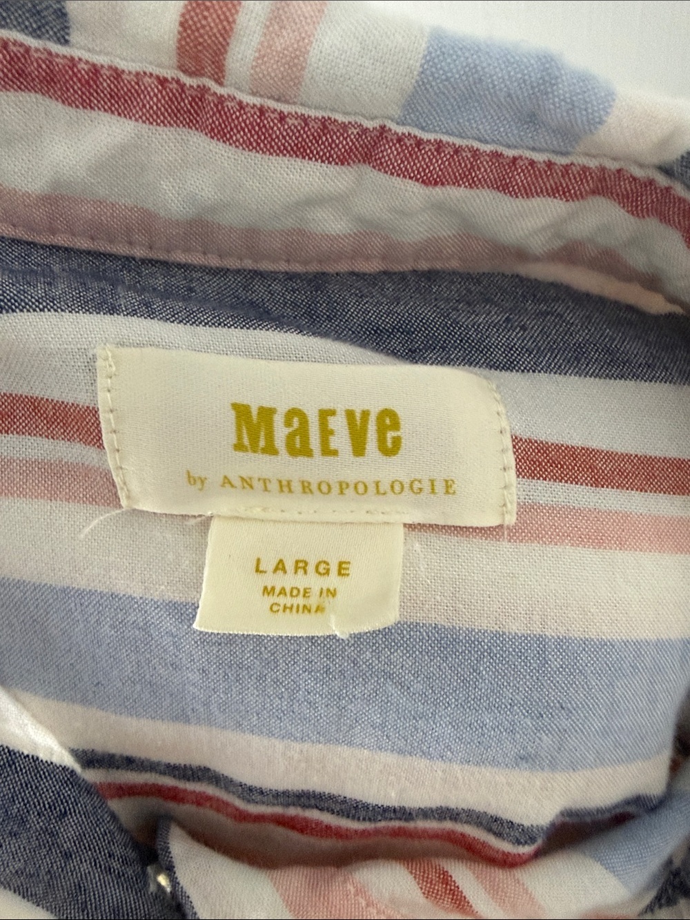 Anthropologie Maeve Striped Button-Up in Blue, Pink,White Large Cotton Linen Mix - Picture 7 of 8